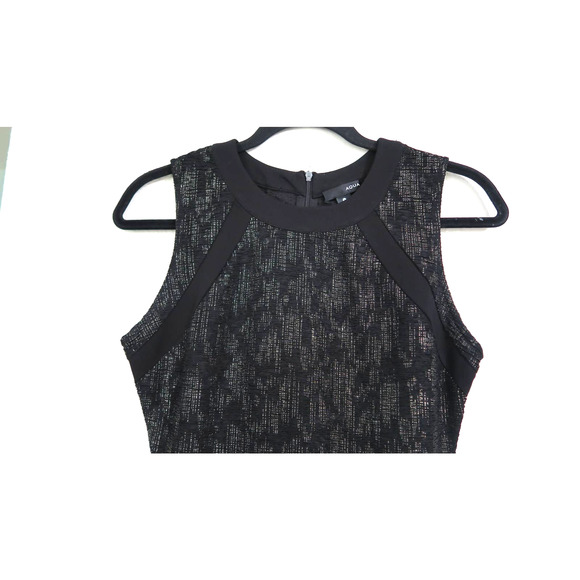 AQUA Sz S Black Sleeveless Bodycon Gold Metallic Classy Chic Shift‎ Dress - Picture 2 of 6